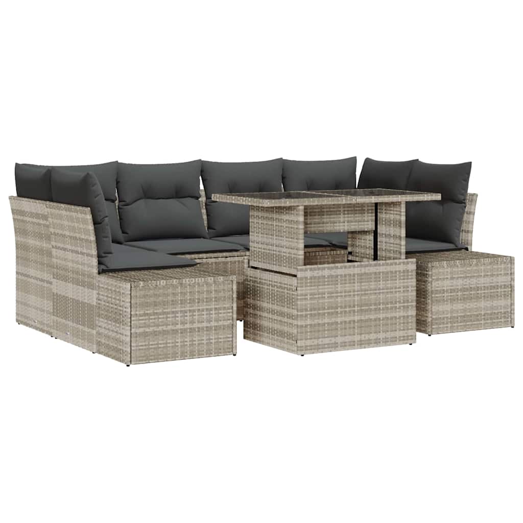Bankstel met kussen 7 pcs Lichtgrijs poly rattan is nu te koop bij PeponiXL, paradijselijk wonen!