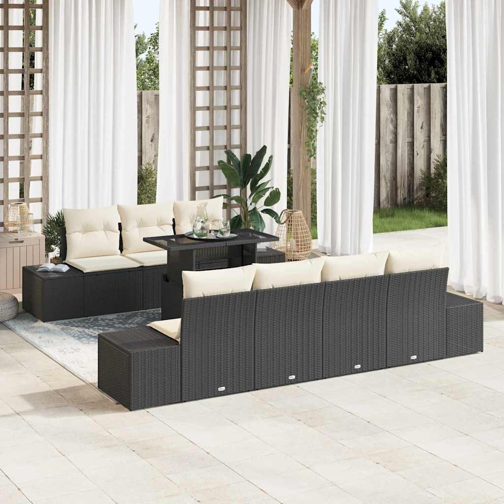 Bankstel met kussen 8 pcs Zwart en Crème poly rattan is nu te koop bij PeponiXL, paradijselijk wonen!