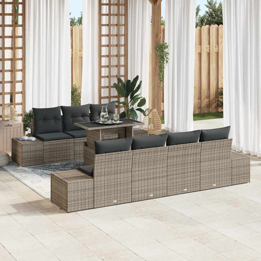 Bankstel met kussen 8 pcs Grijs poly rattan is nu te koop bij PeponiXL, paradijselijk wonen!