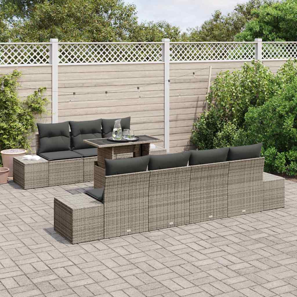 Bankstel met kussen 8 pcs Grijs poly rattan is nu te koop bij PeponiXL, paradijselijk wonen!