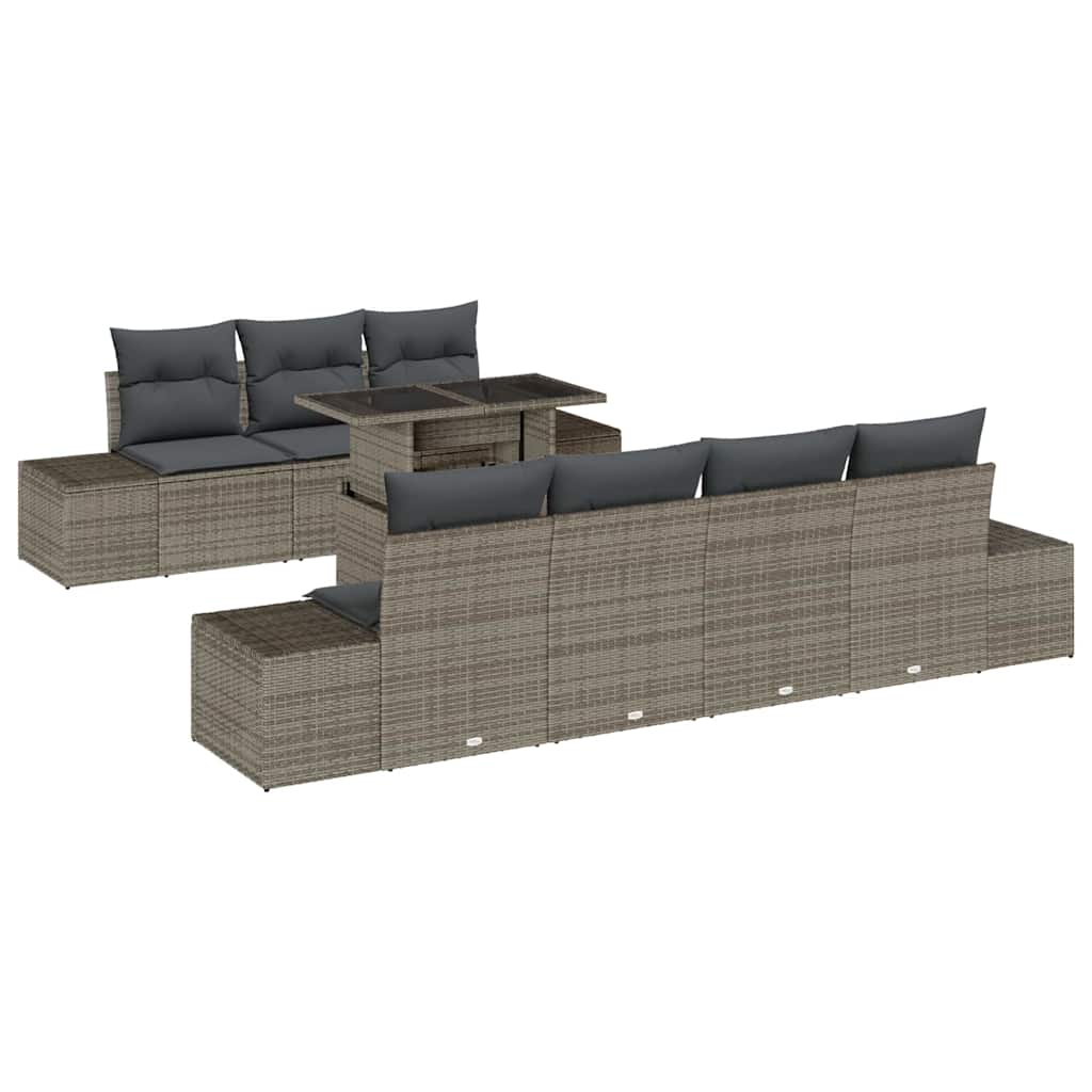 Bankstel met kussen 8 pcs Grijs poly rattan is nu te koop bij PeponiXL, paradijselijk wonen!