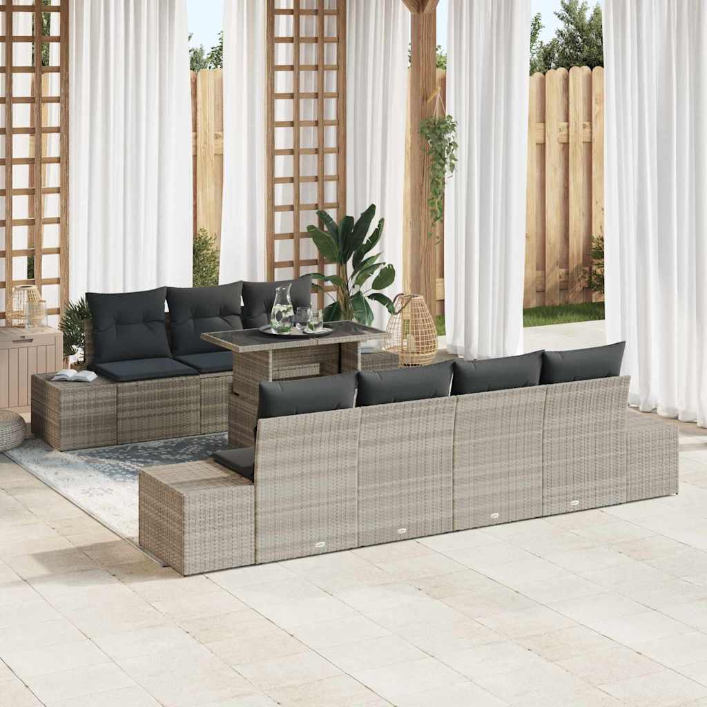Bankstel met kussen 8 pcs Lichtgrijs poly rattan is nu te koop bij PeponiXL, paradijselijk wonen!