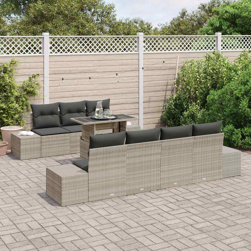 Bankstel met kussen 8 pcs Lichtgrijs poly rattan is nu te koop bij PeponiXL, paradijselijk wonen!