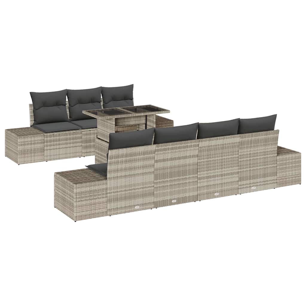 Bankstel met kussen 8 pcs Lichtgrijs poly rattan is nu te koop bij PeponiXL, paradijselijk wonen!