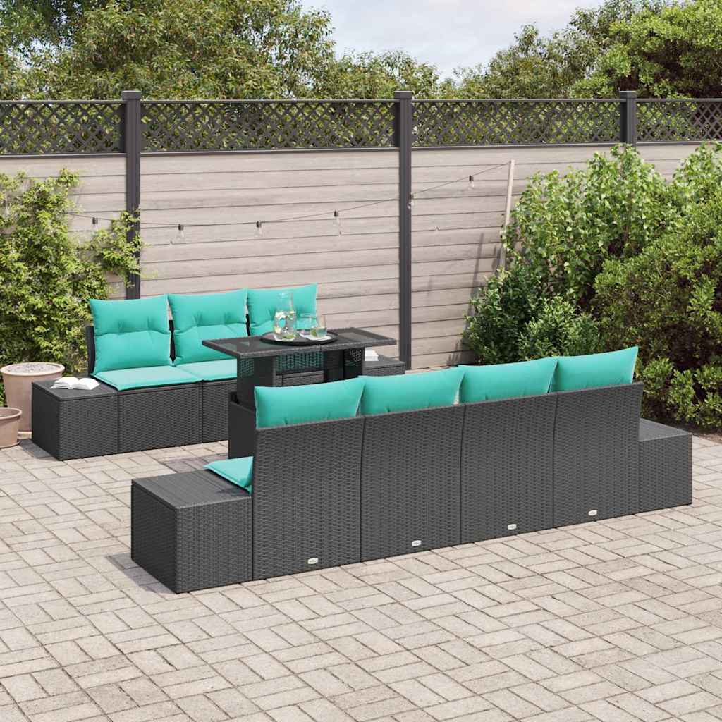 Bankstel 8 st 7-Aantal zitplaatsen Zwart en Blauw poly rattan