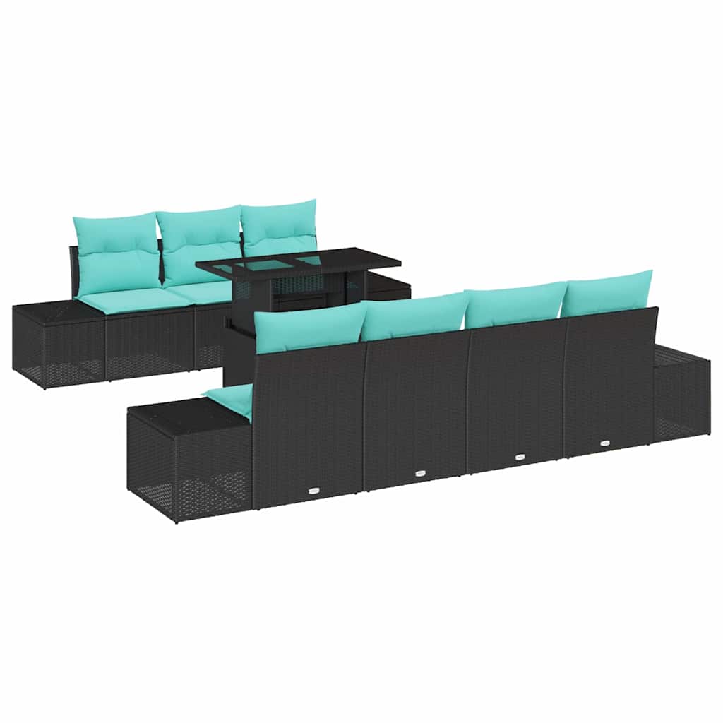 Bankstel 8 st 7-Aantal zitplaatsen Zwart en Blauw poly rattan
