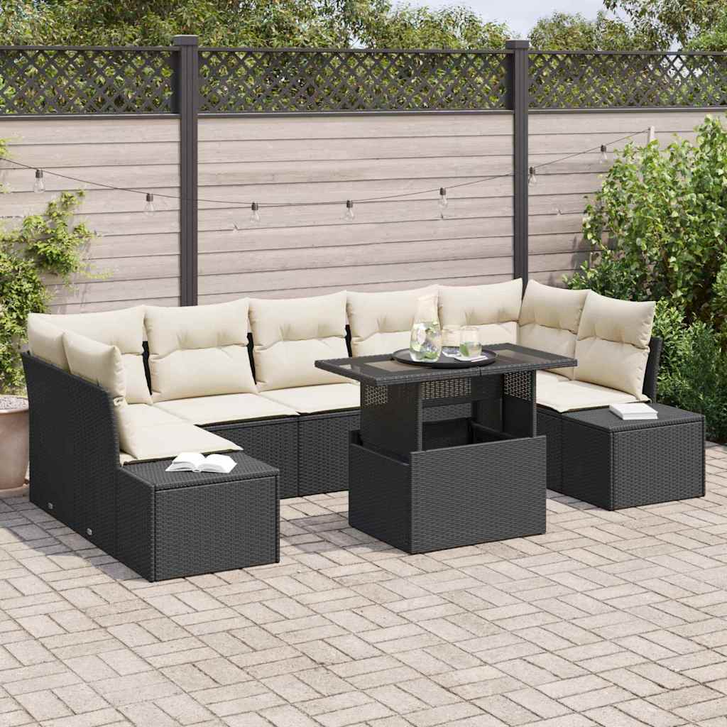 Bankstel met kussen 8 pcs Zwart en Crème poly rattan is nu te koop bij PeponiXL, paradijselijk wonen!