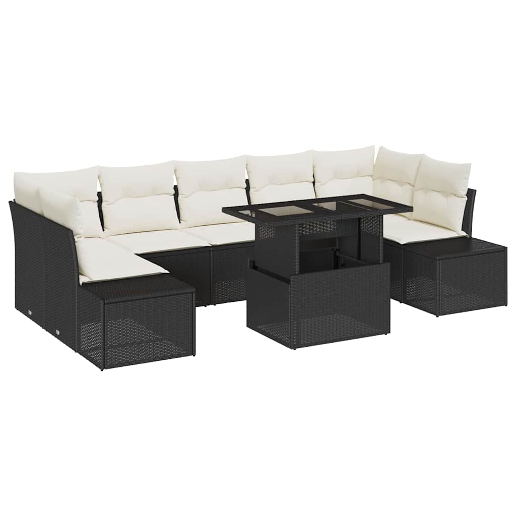 Bankstel met kussen 8 pcs Zwart en Crème poly rattan is nu te koop bij PeponiXL, paradijselijk wonen!