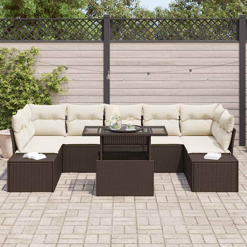 Bankstel met kussen 8 pcs Bruin en Crème poly rattan is nu te koop bij PeponiXL, paradijselijk wonen!