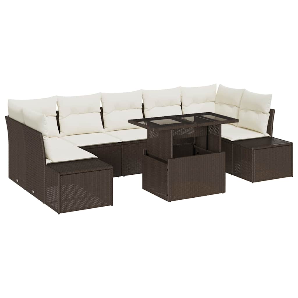 Bankstel met kussen 8 pcs Bruin en Crème poly rattan is nu te koop bij PeponiXL, paradijselijk wonen!