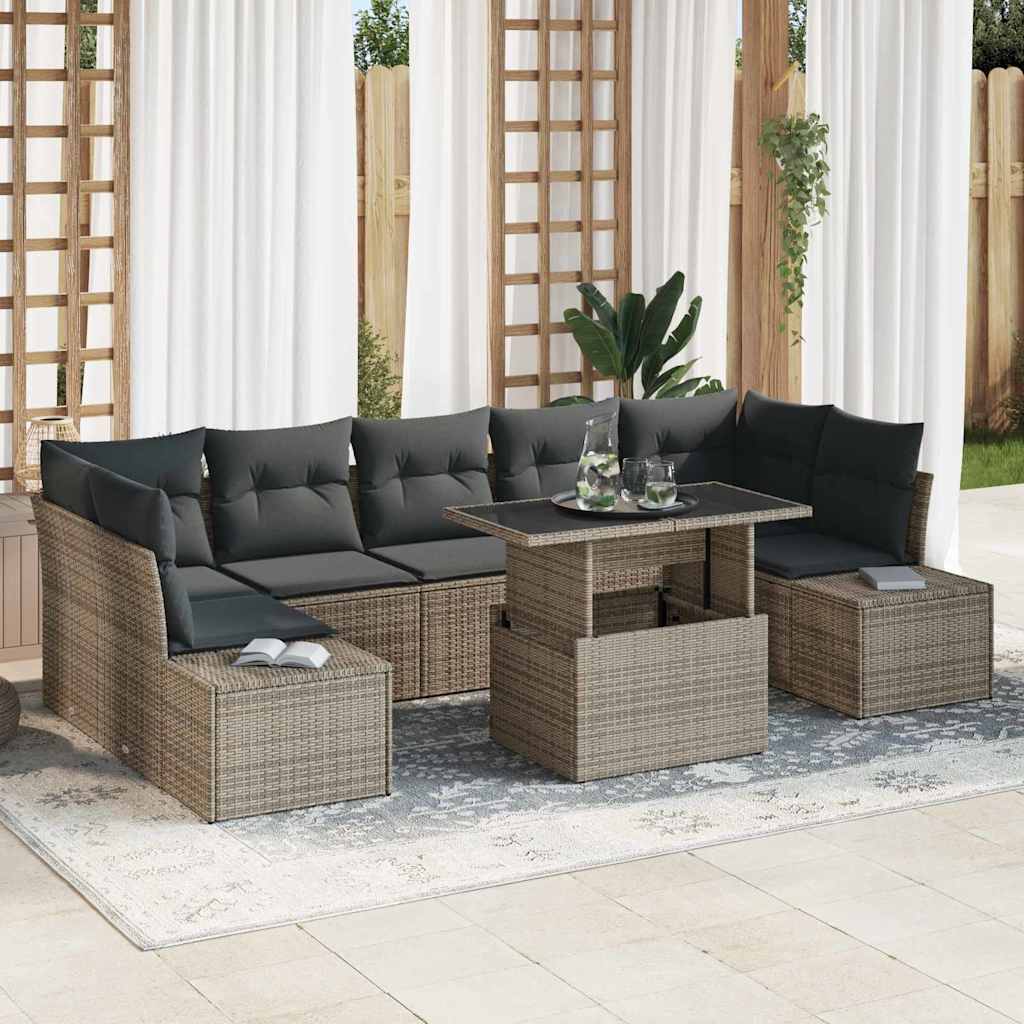 Bankstel met kussen 8 pcs Grijs poly rattan is nu te koop bij PeponiXL, paradijselijk wonen!