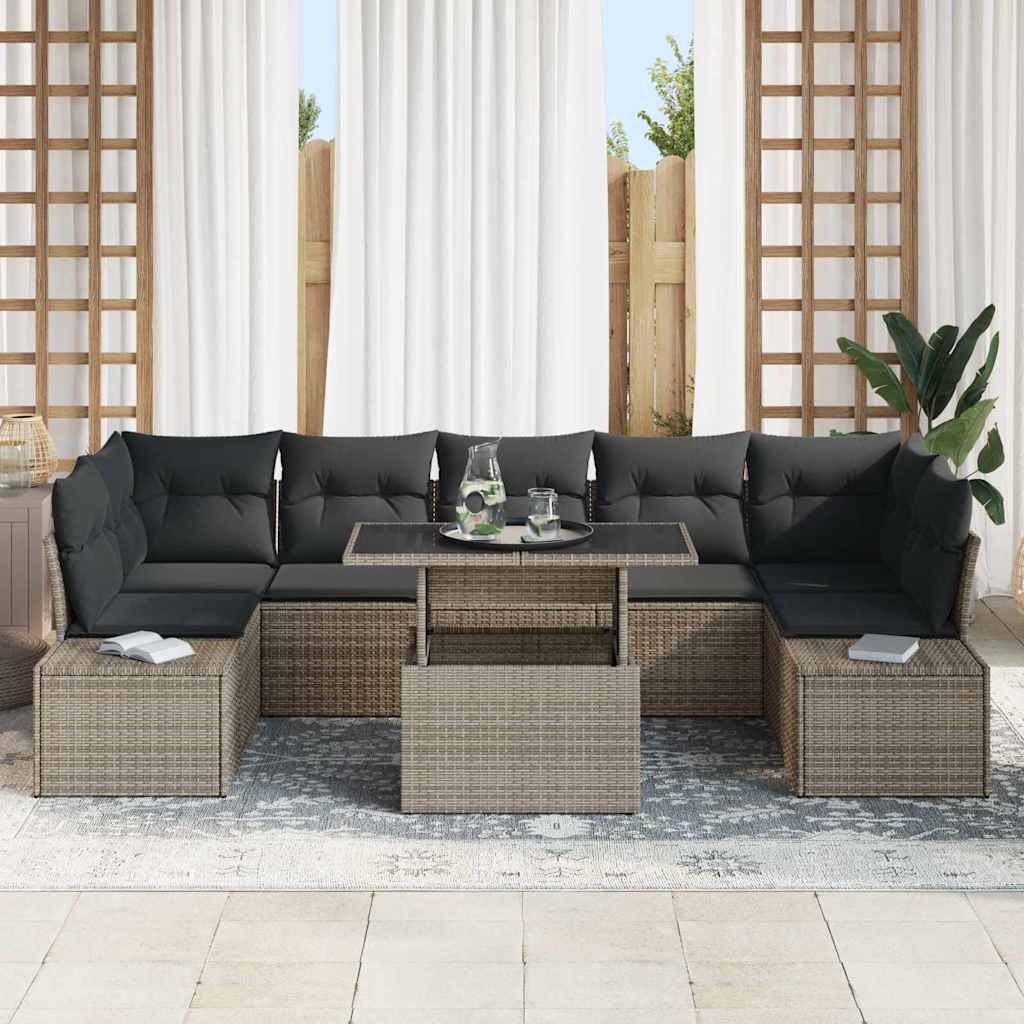 Bankstel met kussen 8 pcs Grijs poly rattan is nu te koop bij PeponiXL, paradijselijk wonen!