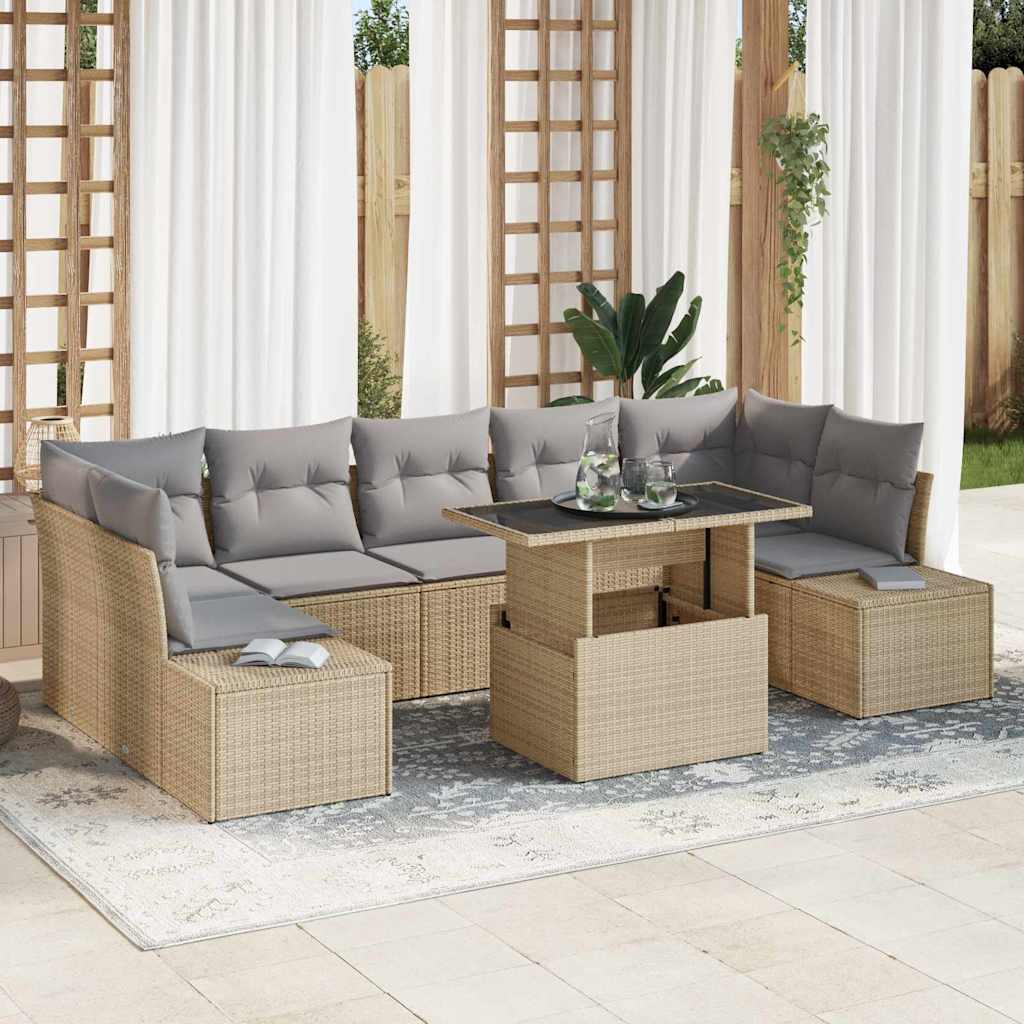 Bankstel met kussen 8 pcs Beige en Licht Grijs poly rattan is nu te koop bij PeponiXL, paradijselijk wonen!
