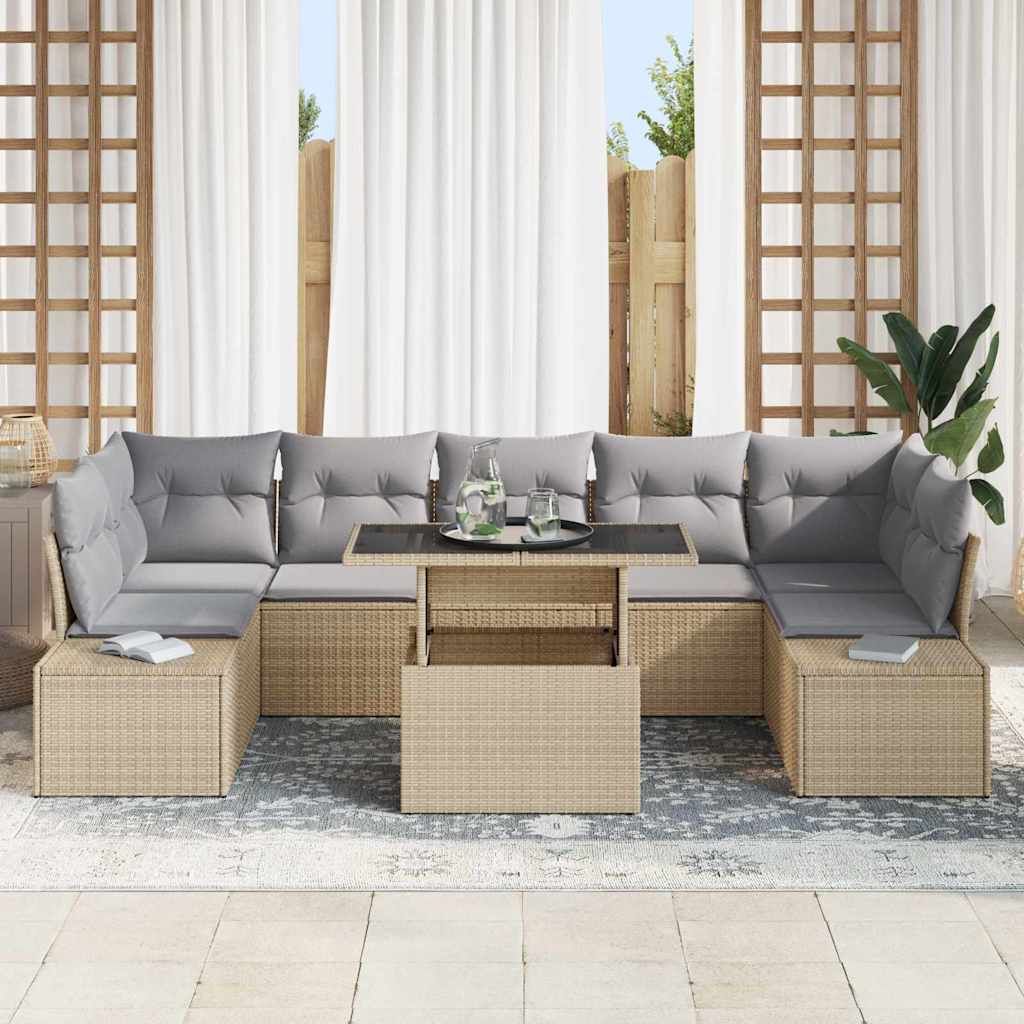 Bankstel met kussen 8 pcs Beige en Licht Grijs poly rattan is nu te koop bij PeponiXL, paradijselijk wonen!