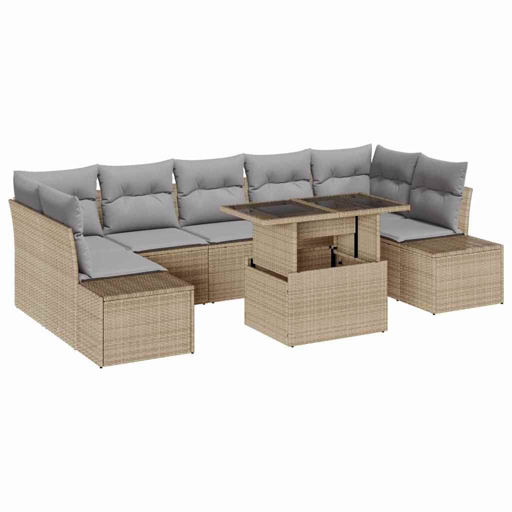 Bankstel met kussen 8 pcs Beige en Licht Grijs poly rattan is nu te koop bij PeponiXL, paradijselijk wonen!