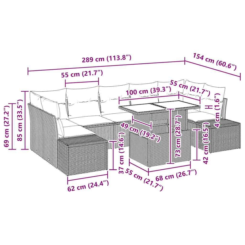 Bankstel met kussen 8 pcs Beige en Licht Grijs poly rattan is nu te koop bij PeponiXL, paradijselijk wonen!