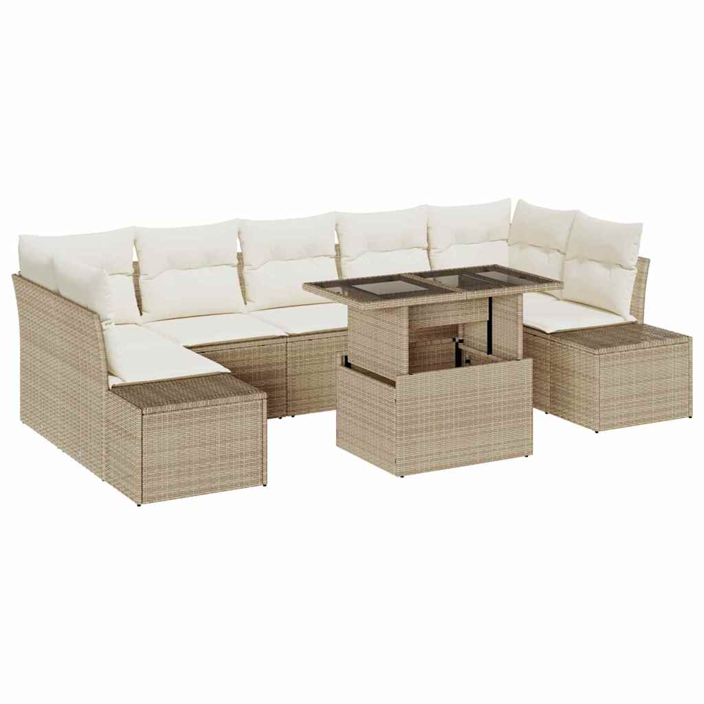 Bankstel met kussen 8 pcs Beige en Crème poly rattan is nu te koop bij PeponiXL, paradijselijk wonen!