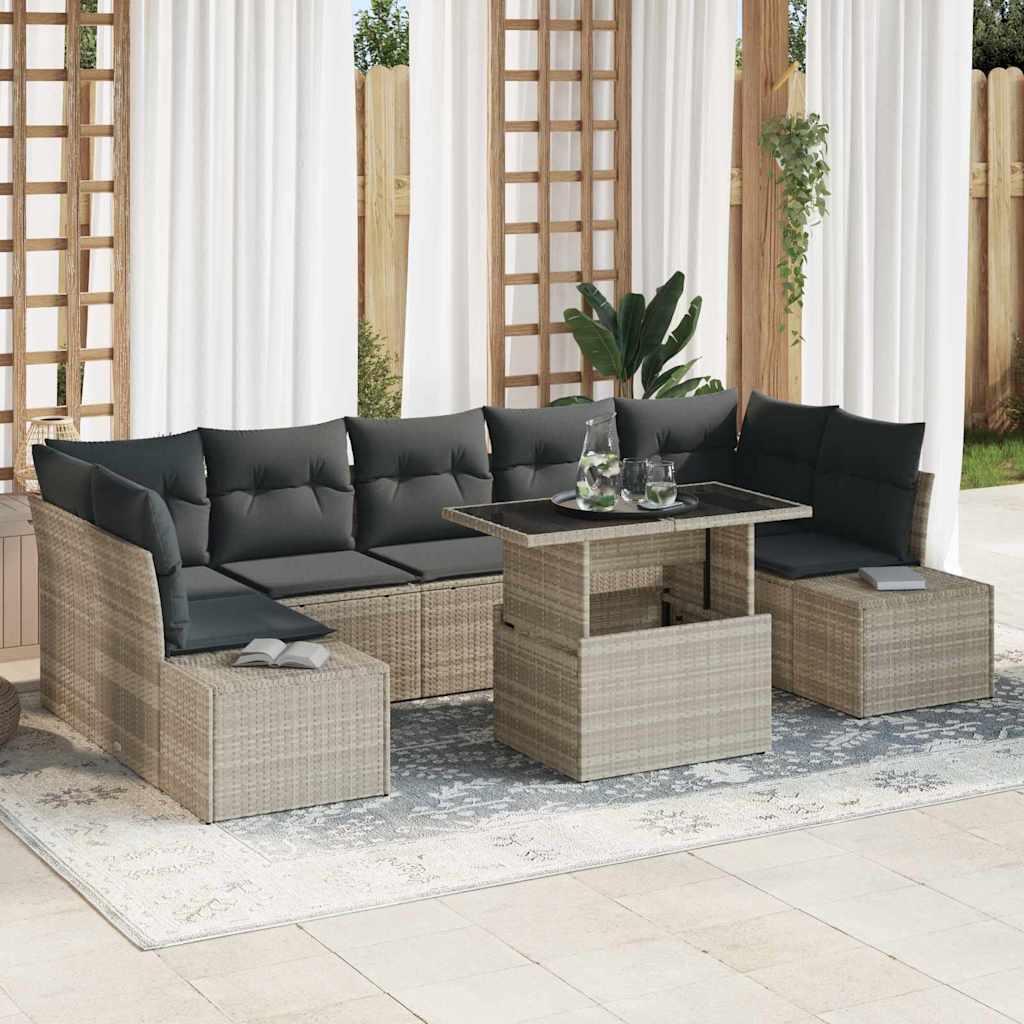 Bankstel met kussen 8 pcs Lichtgrijs poly rattan is nu te koop bij PeponiXL, paradijselijk wonen!