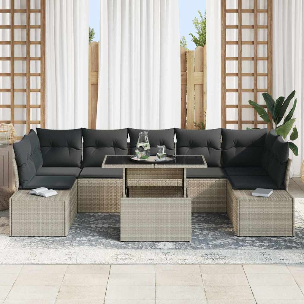 Bankstel met kussen 8 pcs Lichtgrijs poly rattan is nu te koop bij PeponiXL, paradijselijk wonen!