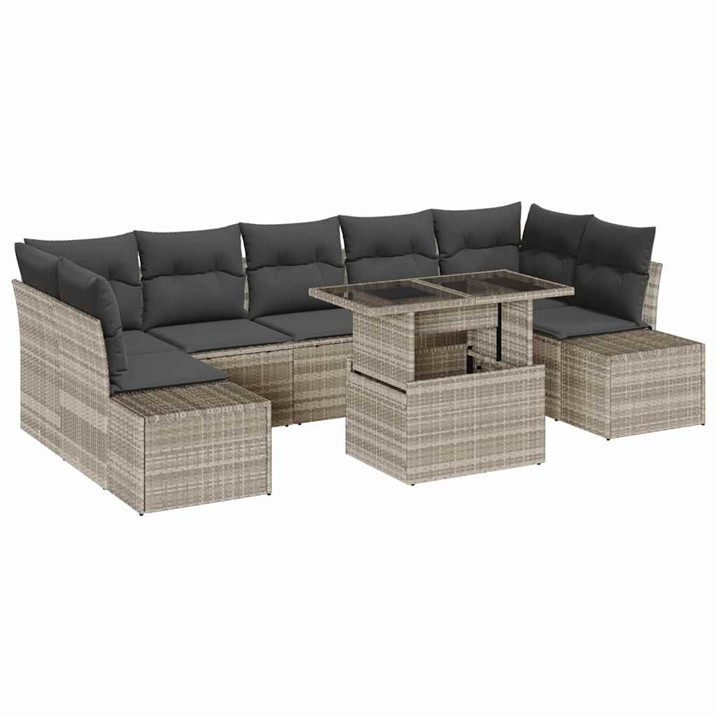 Bankstel met kussen 8 pcs Lichtgrijs poly rattan is nu te koop bij PeponiXL, paradijselijk wonen!