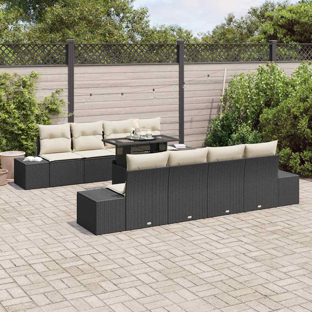 Tuin Sofa Set met kussen 9 pcs Zwart en Crème poly rattan is nu te koop bij PeponiXL, paradijselijk wonen!