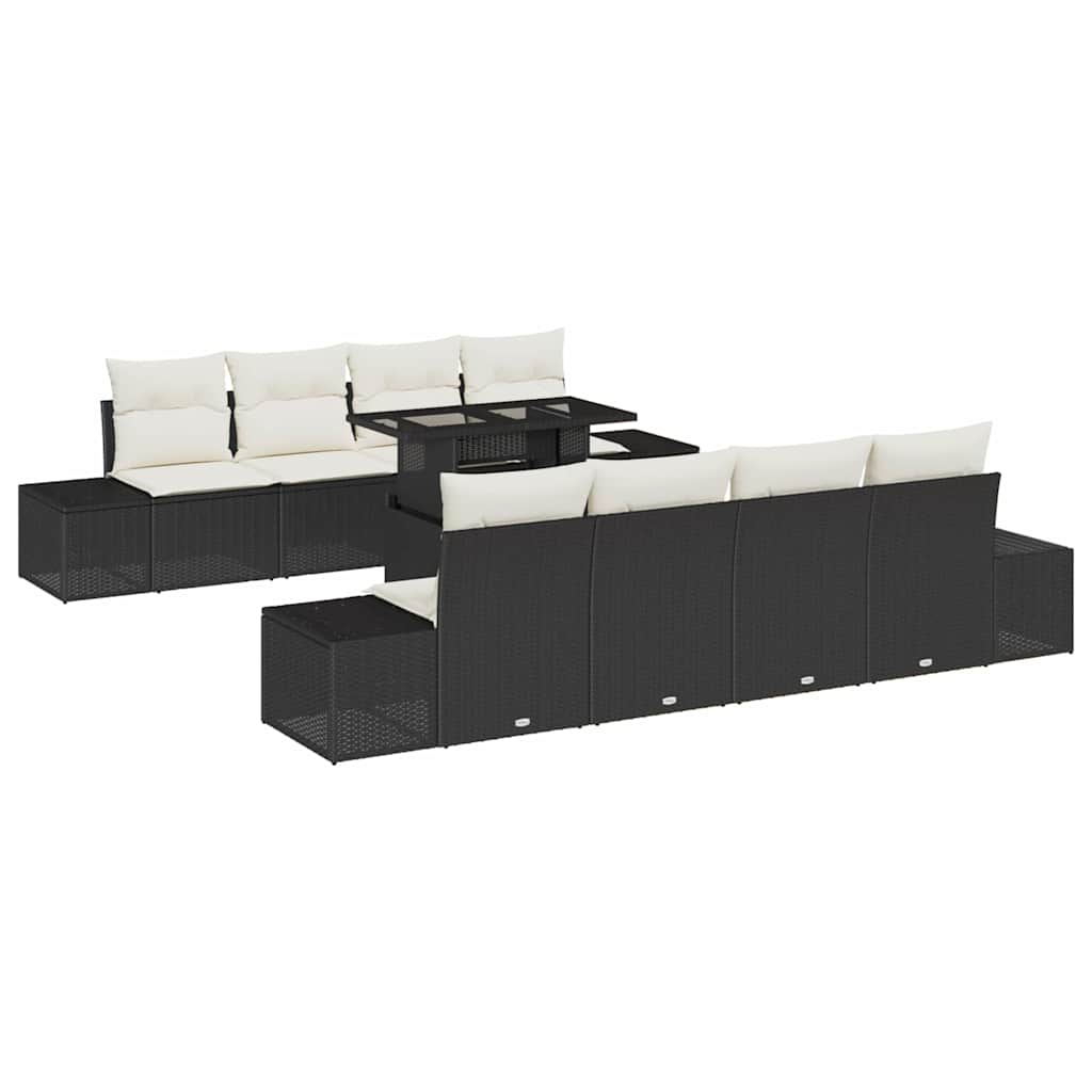 Tuin Sofa Set met kussen 9 pcs Zwart en Crème poly rattan is nu te koop bij PeponiXL, paradijselijk wonen!