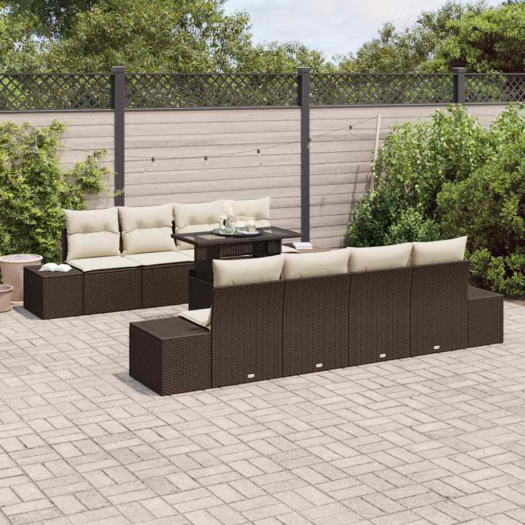 Tuin Sofa Set met kussen 9 pcs Bruin en Crème poly rattan is nu te koop bij PeponiXL, paradijselijk wonen!