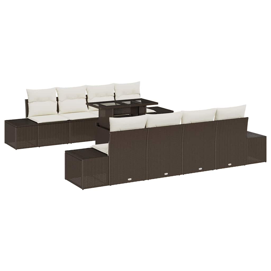 Tuin Sofa Set met kussen 9 pcs Bruin en Crème poly rattan is nu te koop bij PeponiXL, paradijselijk wonen!