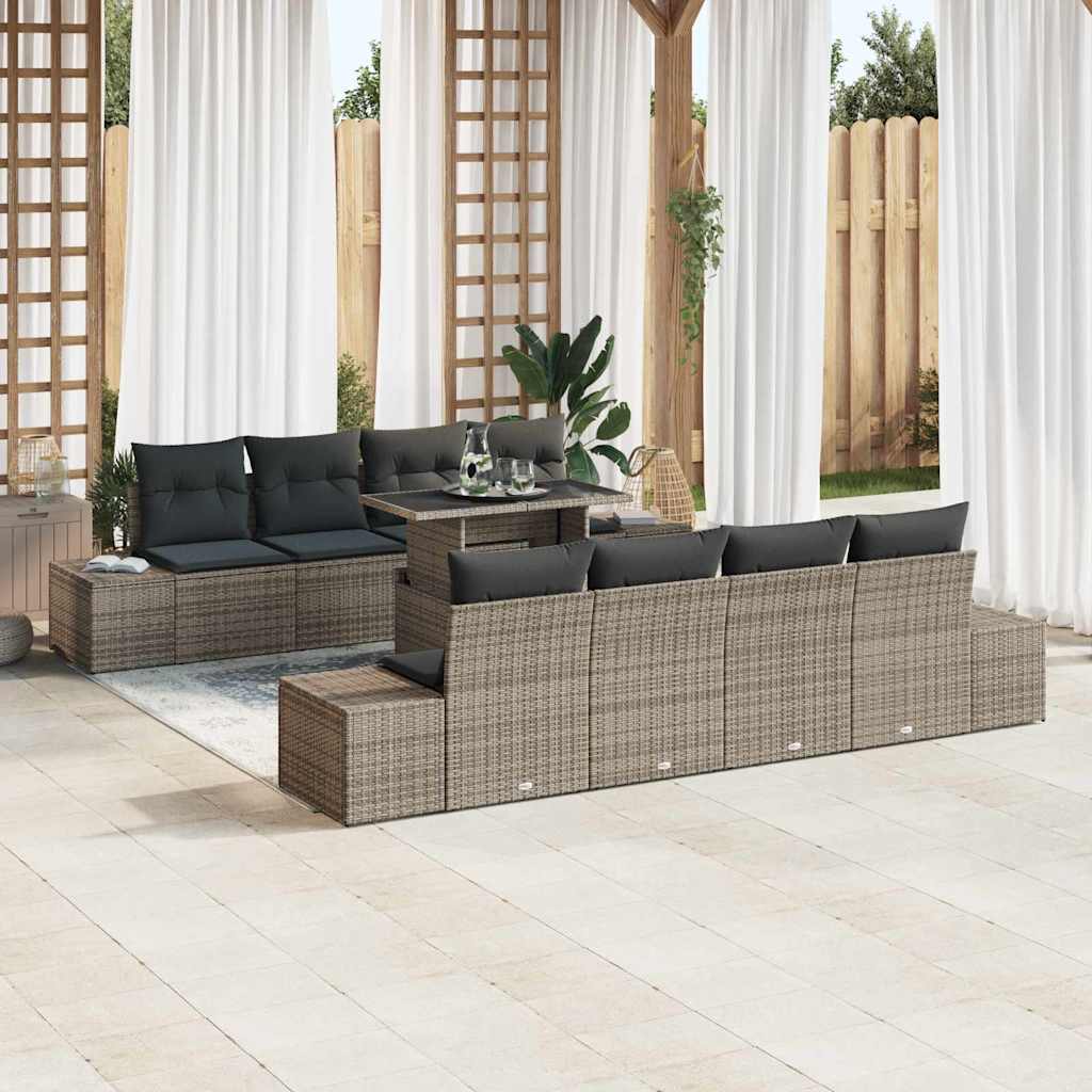 Tuin Sofa Set met kussen 9 pcs Grijs poly rattan is nu te koop bij PeponiXL, paradijselijk wonen!