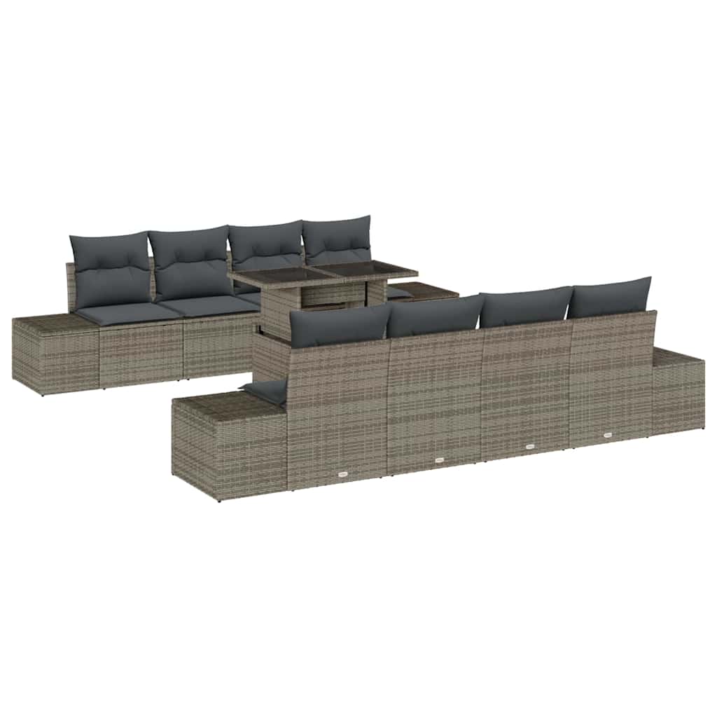Tuin Sofa Set met kussen 9 pcs Grijs poly rattan is nu te koop bij PeponiXL, paradijselijk wonen!