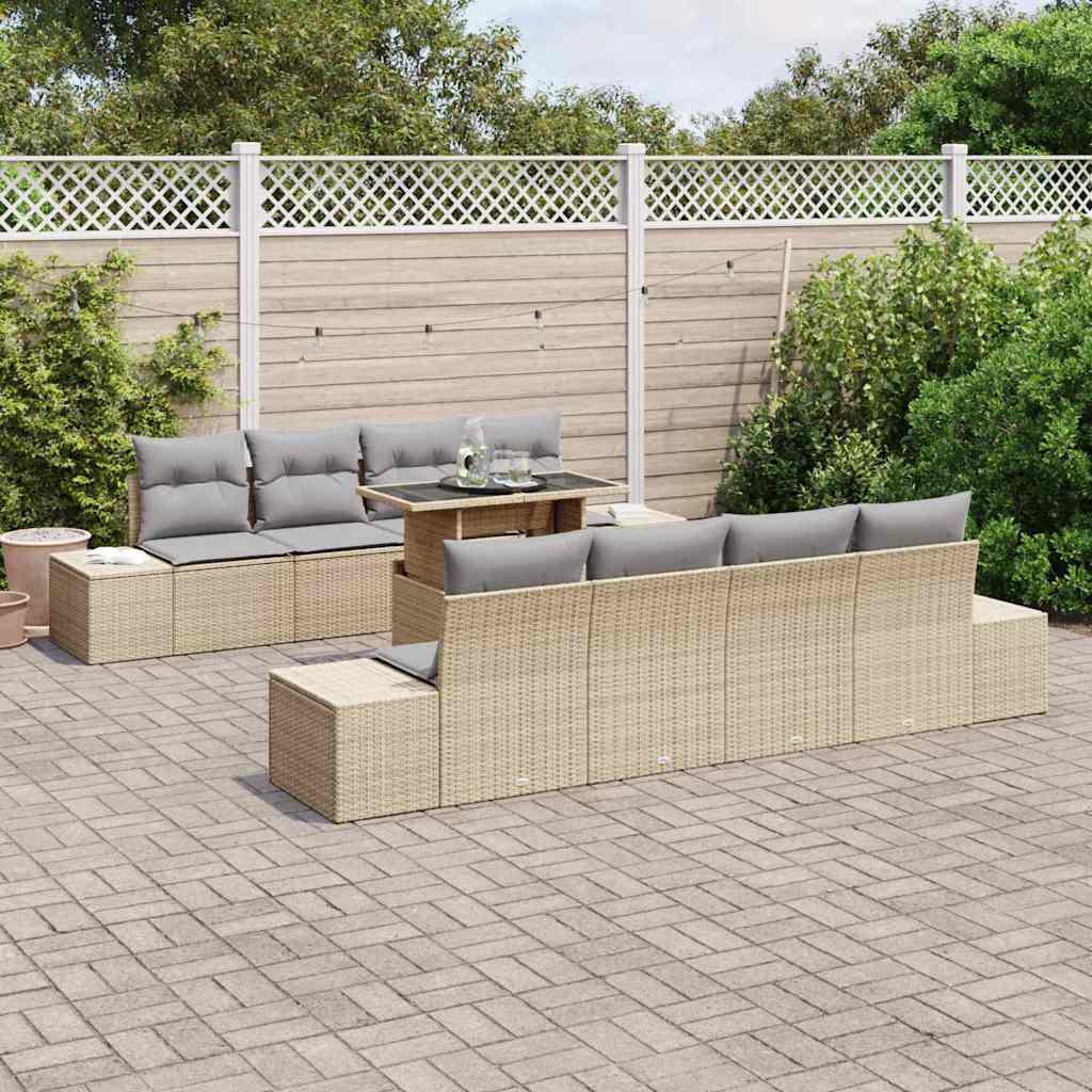 Tuin Sofa Set met kussen 9 pcs Beige en Licht Grijs poly rattan is nu te koop bij PeponiXL, paradijselijk wonen!