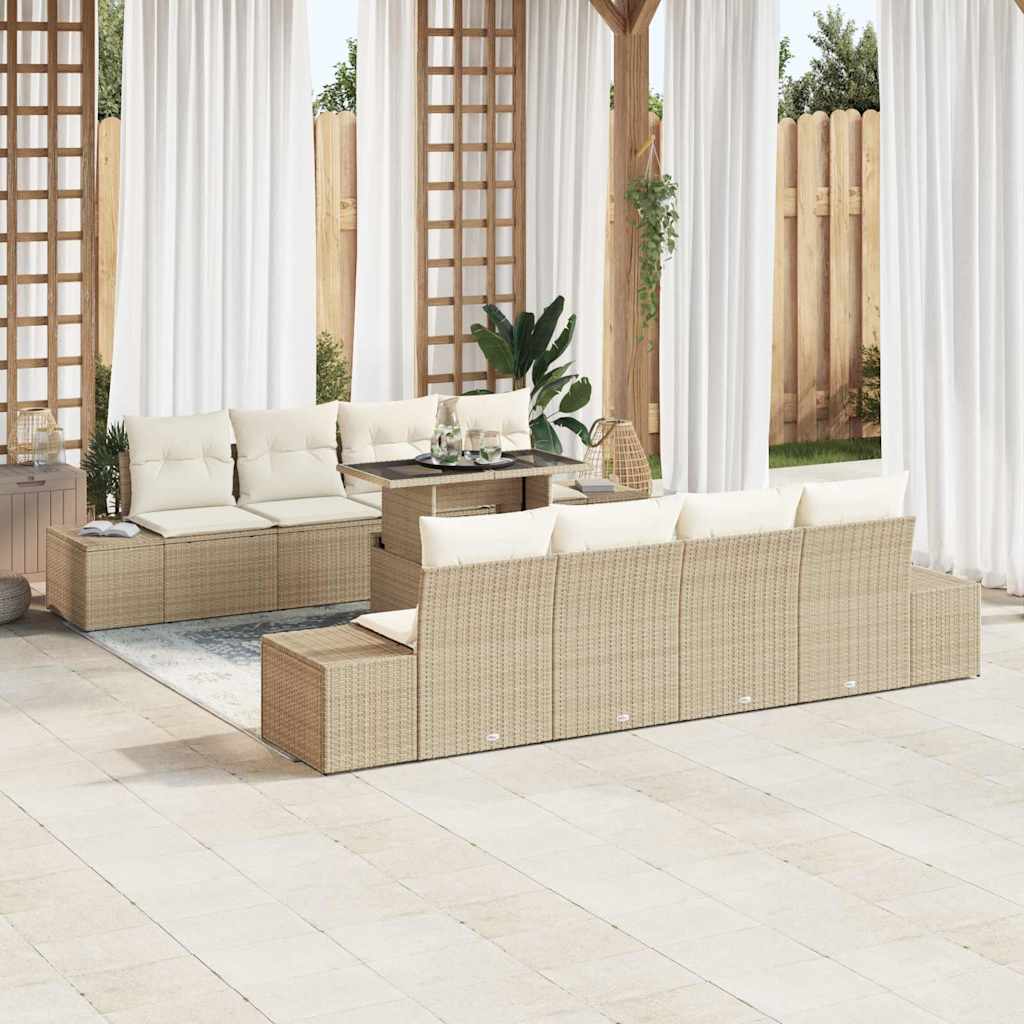 Tuin Sofa Set met kussen 9 pcs Beige en Crème poly rattan is nu te koop bij PeponiXL, paradijselijk wonen!