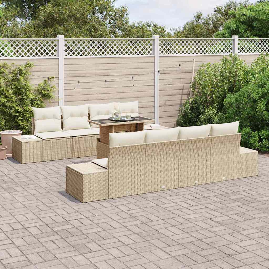 Tuin Sofa Set met kussen 9 pcs Beige en Crème poly rattan is nu te koop bij PeponiXL, paradijselijk wonen!