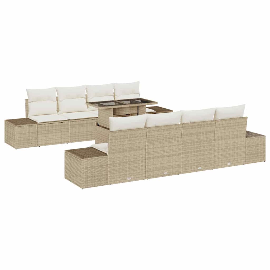 Tuin Sofa Set met kussen 9 pcs Beige en Crème poly rattan is nu te koop bij PeponiXL, paradijselijk wonen!
