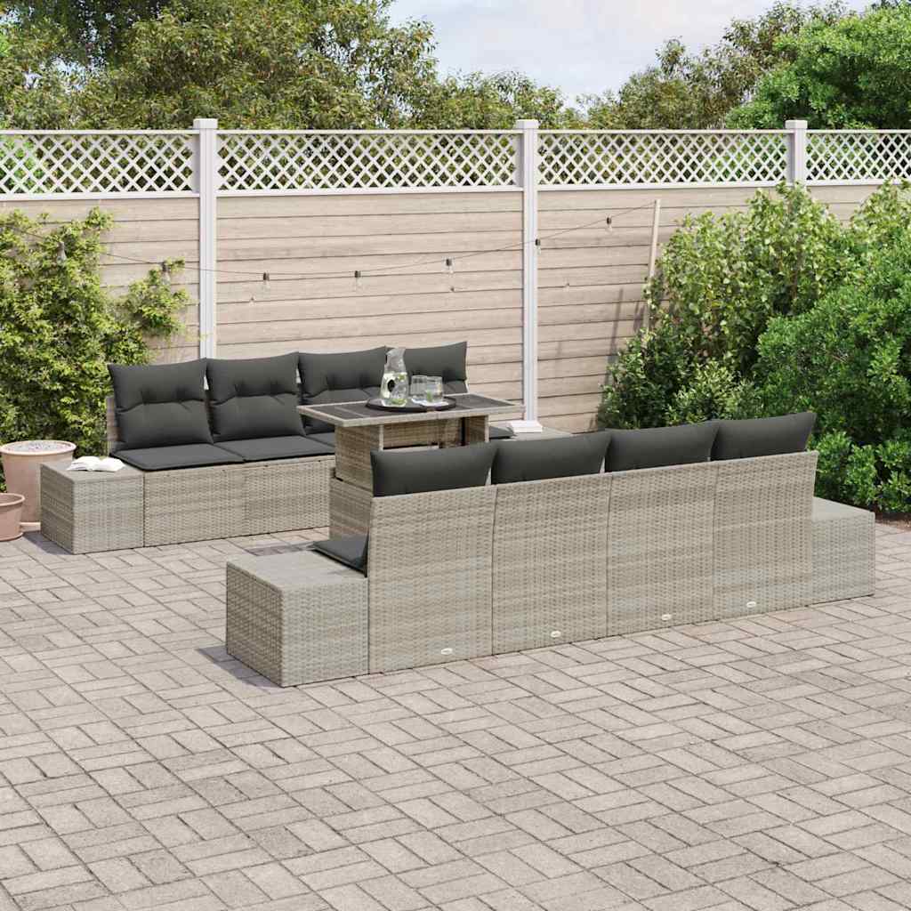 Tuin Sofa Set met kussen 9 pcs Lichtgrijs poly rattan is nu te koop bij PeponiXL, paradijselijk wonen!