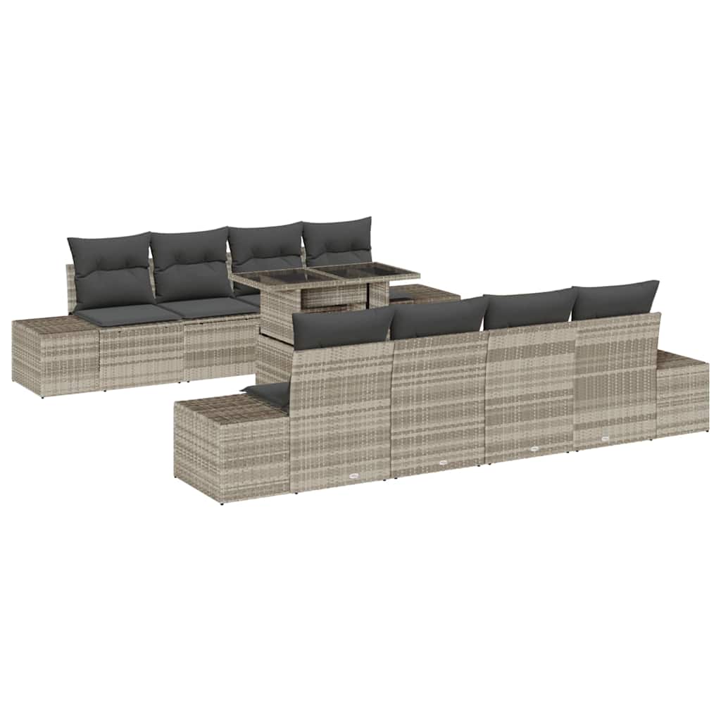 Tuin Sofa Set met kussen 9 pcs Lichtgrijs poly rattan is nu te koop bij PeponiXL, paradijselijk wonen!