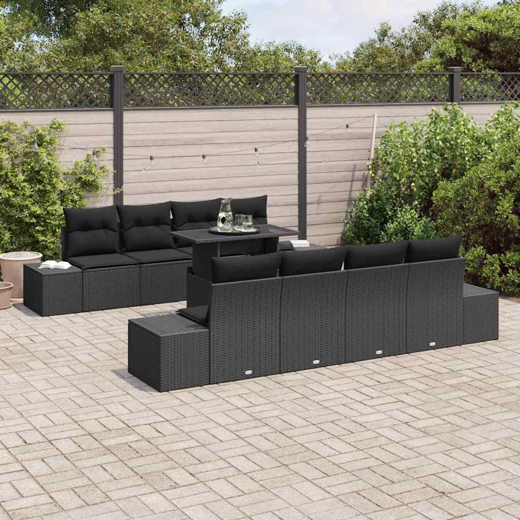 Tuin Sofa Set met kussen 9 pcs Zwart poly rattan is nu te koop bij PeponiXL, paradijselijk wonen!