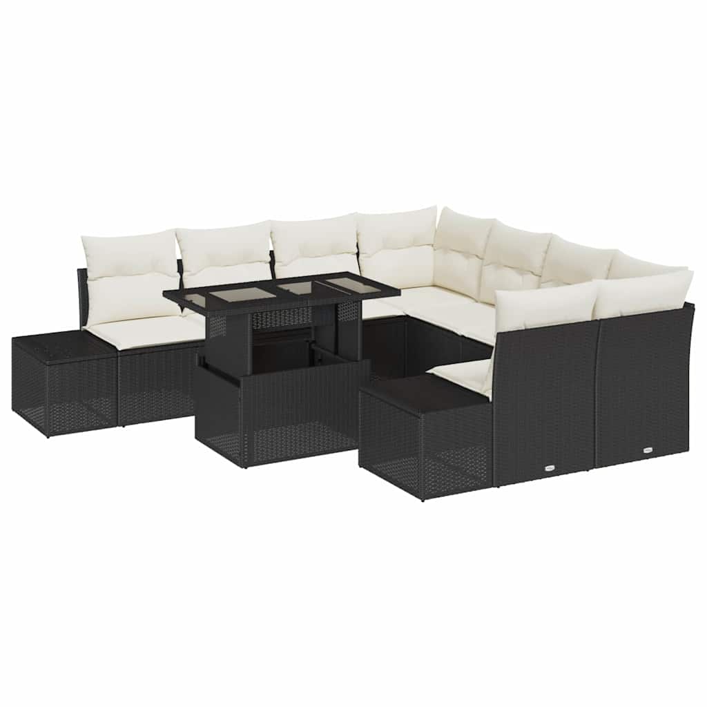 Tuin Sofa Set met kussen 9 pcs Zwart en Crème poly rattan is nu te koop bij PeponiXL, paradijselijk wonen!