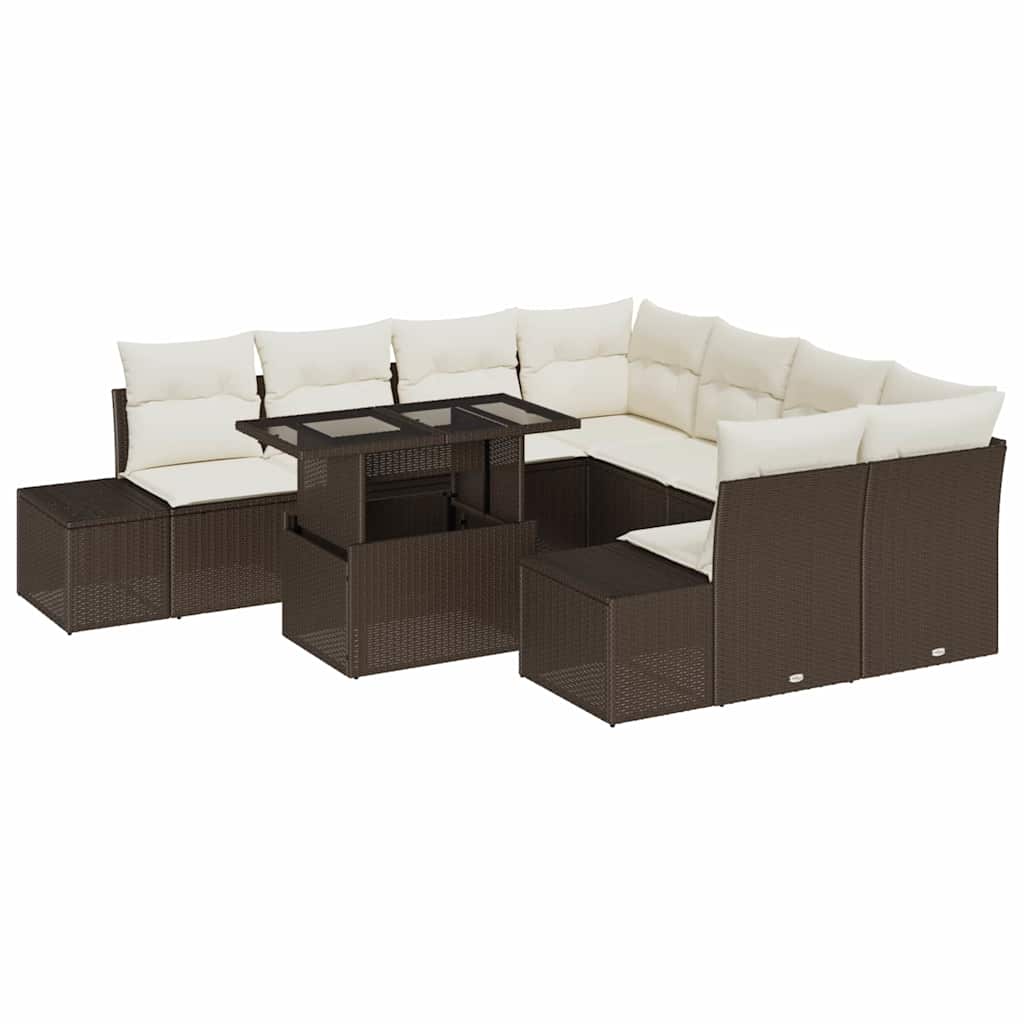 Tuin Sofa Set met kussen 9 pcs Bruin en Crème poly rattan is nu te koop bij PeponiXL, paradijselijk wonen!