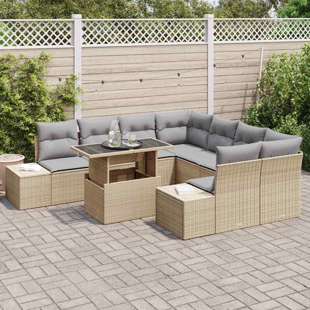 Tuin Sofa Set met kussen 9 pcs Beige en Licht Grijs poly rattan is nu te koop bij PeponiXL, paradijselijk wonen!