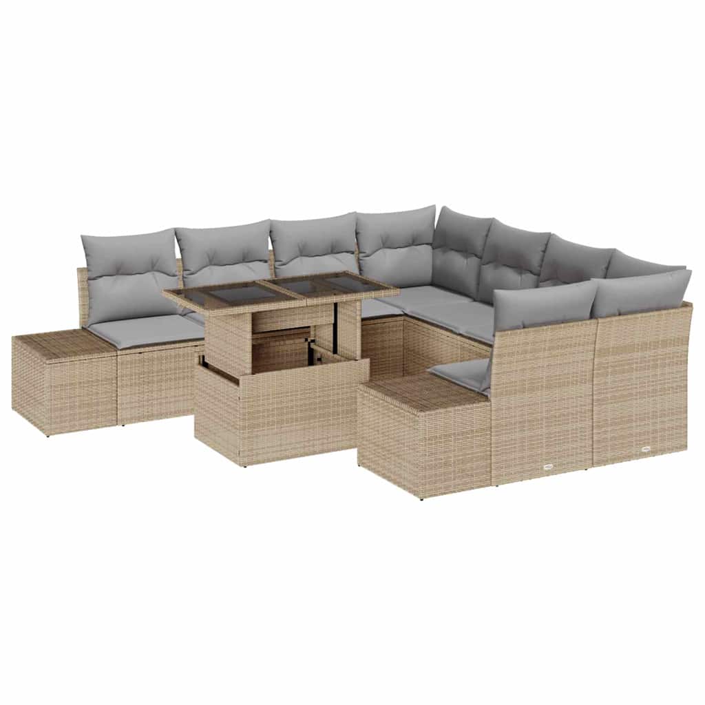 Tuin Sofa Set met kussen 9 pcs Beige en Licht Grijs poly rattan is nu te koop bij PeponiXL, paradijselijk wonen!