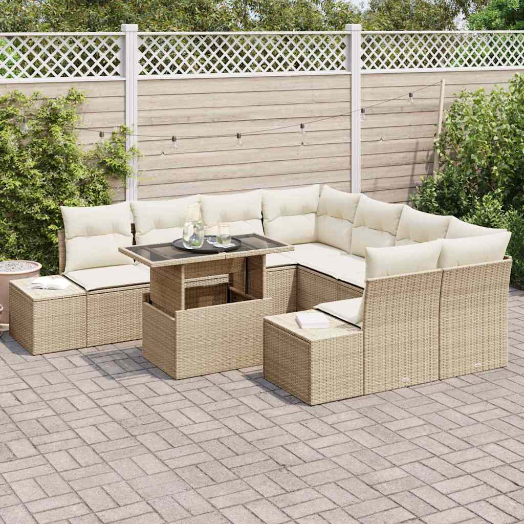 Tuin Sofa Set met kussen 9 pcs Beige en Crème poly rattan is nu te koop bij PeponiXL, paradijselijk wonen!