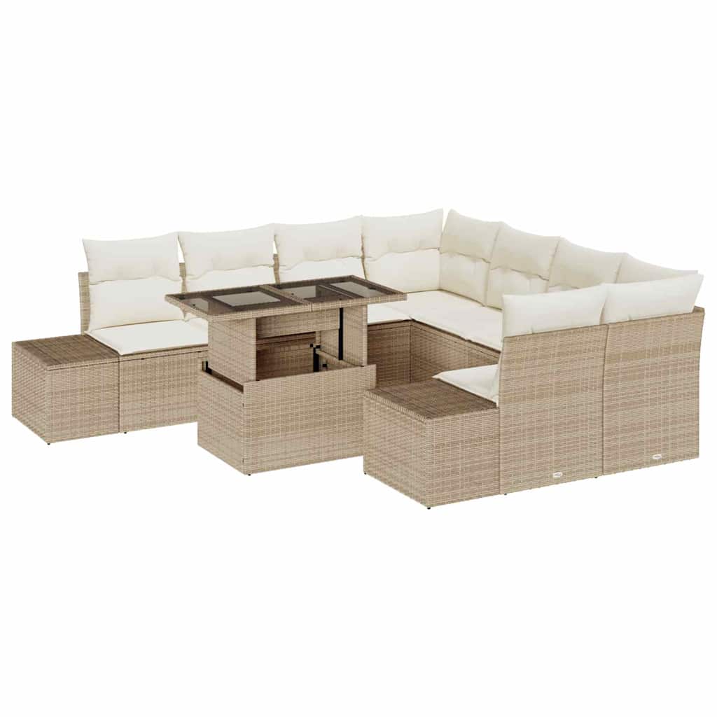 Tuin Sofa Set met kussen 9 pcs Beige en Crème poly rattan is nu te koop bij PeponiXL, paradijselijk wonen!