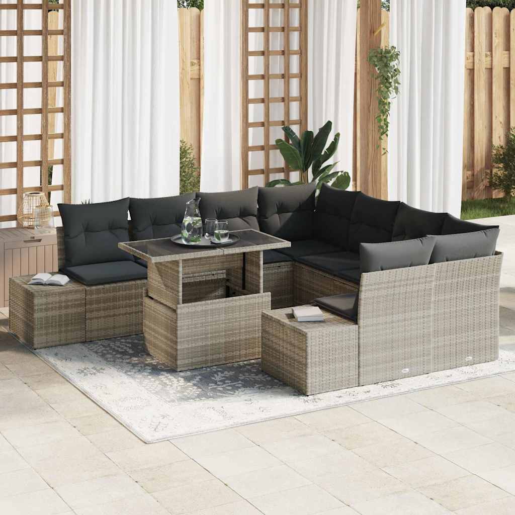 Tuin Sofa Set met kussen 9 pcs Lichtgrijs poly rattan is nu te koop bij PeponiXL, paradijselijk wonen!