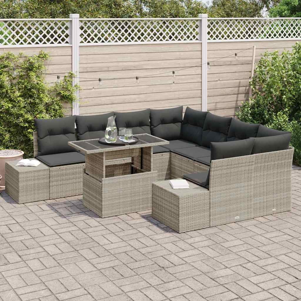 Tuin Sofa Set met kussen 9 pcs Lichtgrijs poly rattan is nu te koop bij PeponiXL, paradijselijk wonen!