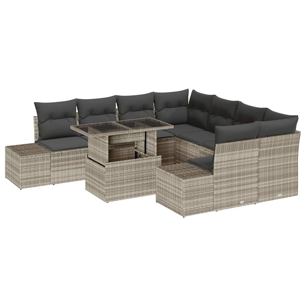 Tuin Sofa Set met kussen 9 pcs Lichtgrijs poly rattan is nu te koop bij PeponiXL, paradijselijk wonen!