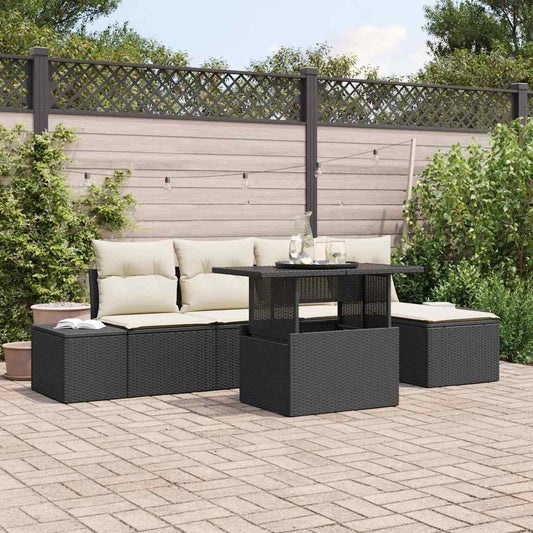 Tuin Sofa Set met kussen 6 pcs Zwart en Crème poly rattan is nu te koop bij PeponiXL, paradijselijk wonen!