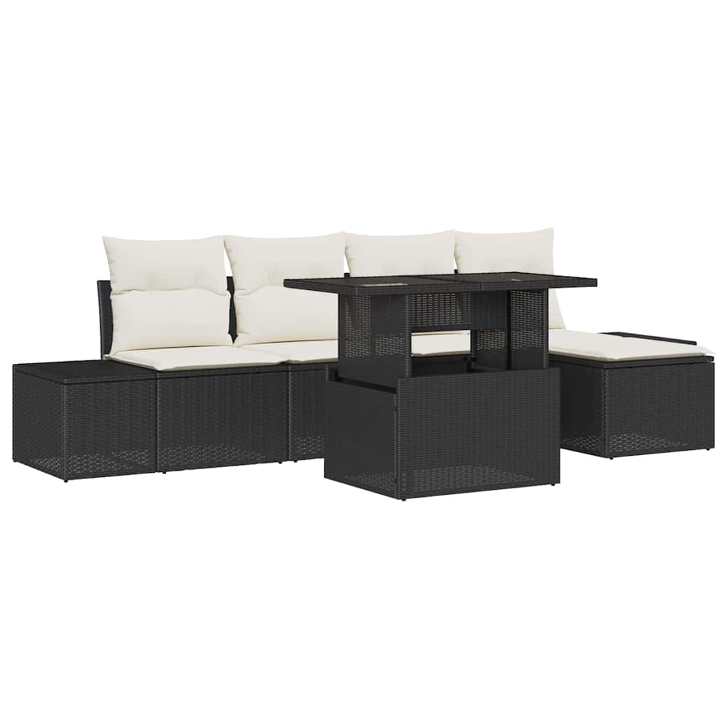 Tuin Sofa Set met kussen 6 pcs Zwart en Crème poly rattan is nu te koop bij PeponiXL, paradijselijk wonen!