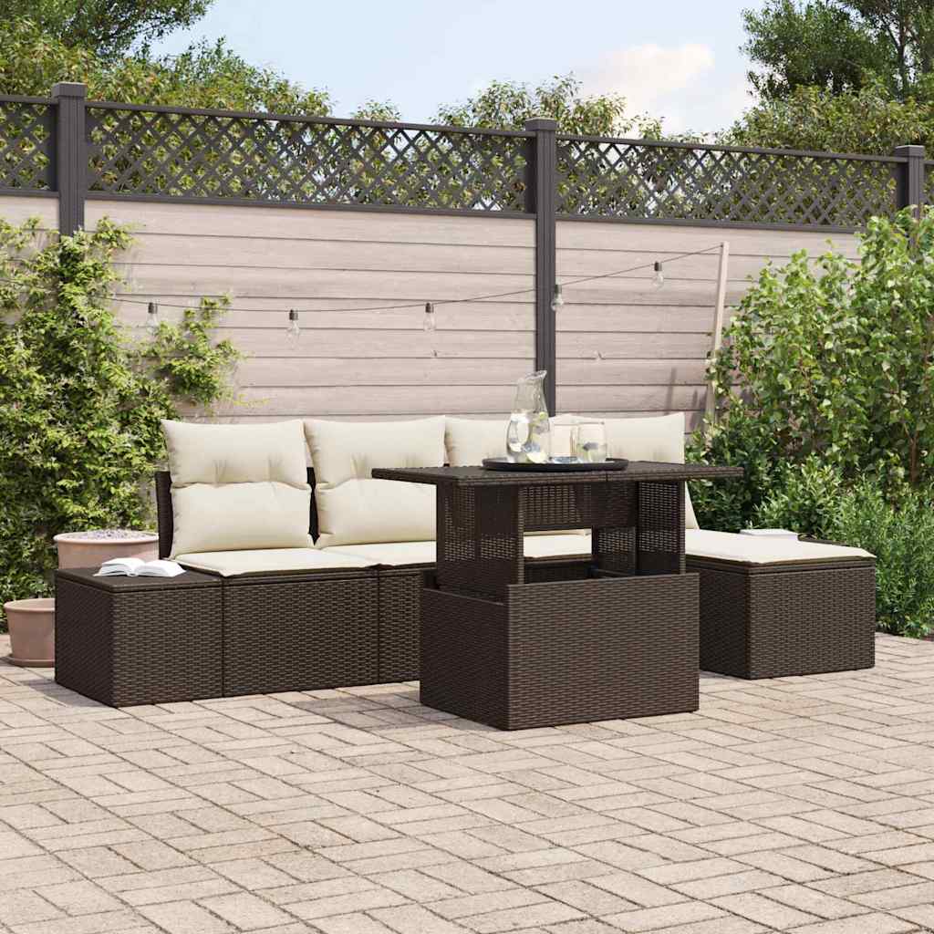 Tuin Sofa Set met kussen 6 pcs Bruin en Crème poly rattan is nu te koop bij PeponiXL, paradijselijk wonen!