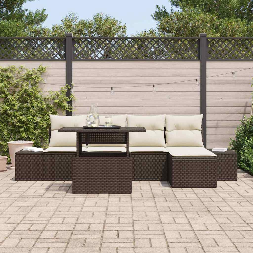 Tuin Sofa Set met kussen 6 pcs Bruin en Crème poly rattan is nu te koop bij PeponiXL, paradijselijk wonen!